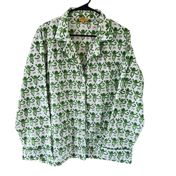 Roberta Roller Rabbit Green Monkey Long Sleeve Pajama Top - Picture 2 of 8